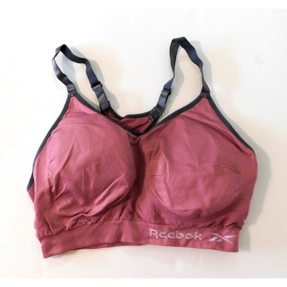 Reebok Sports Bra Racerback 2XL Pink Gray Trim Adjustable Straps Removable Pads - Picture 4 of 8